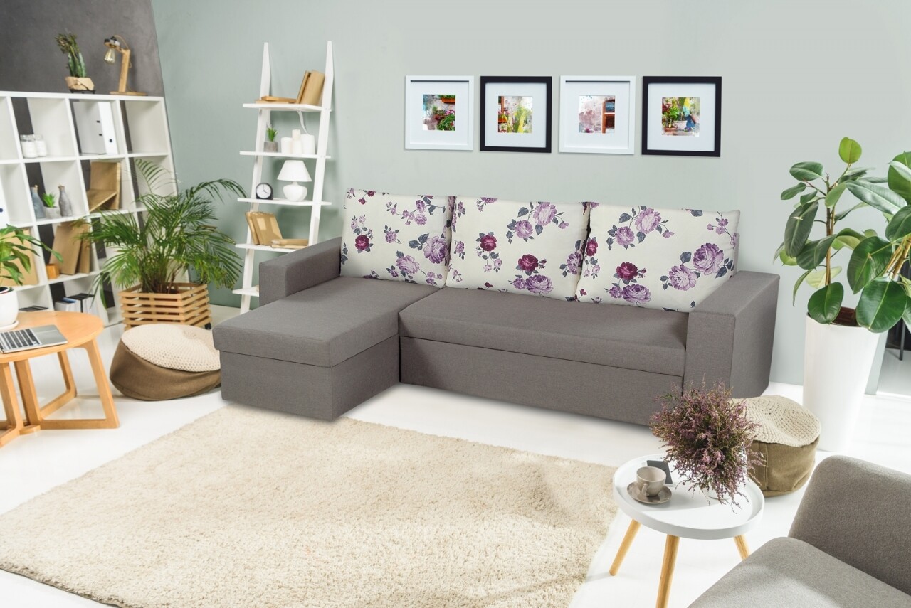 Coltar extensibil reversibil Oslo Grey Magnolia cu lada de depozitare, 247x148x78 cm - imagine 7